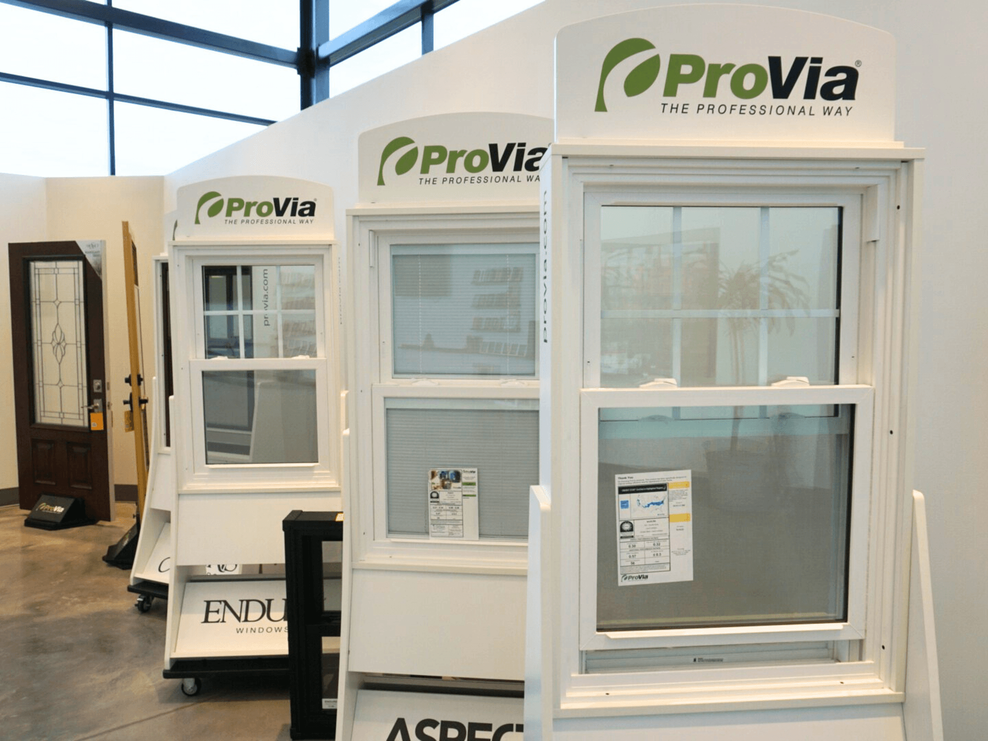 Different style window displays in showroom